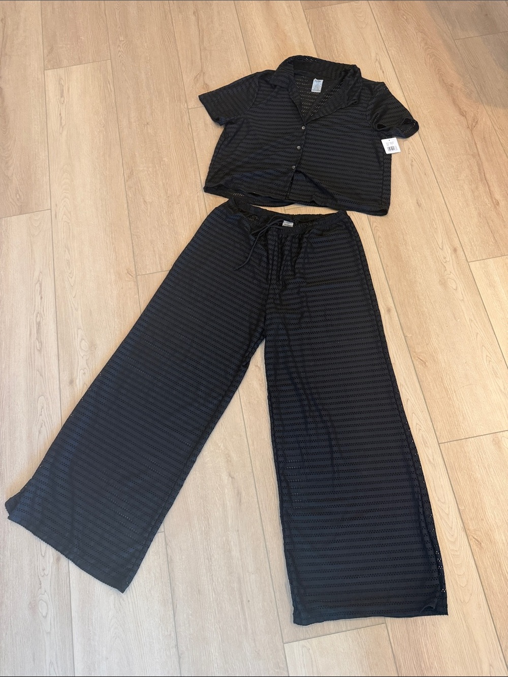 Hurley Black Sheer Stripe Two-Piece Swim Coverup Set